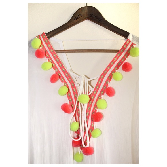 ASOS America & Beyond Grape Pom Beach Dress Caftan - Picture 5 of 10